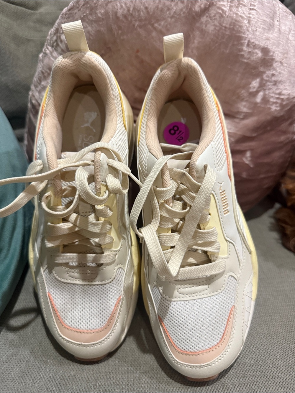 Puma Women’s Cream Sneakers with Blush and Yellow Accents